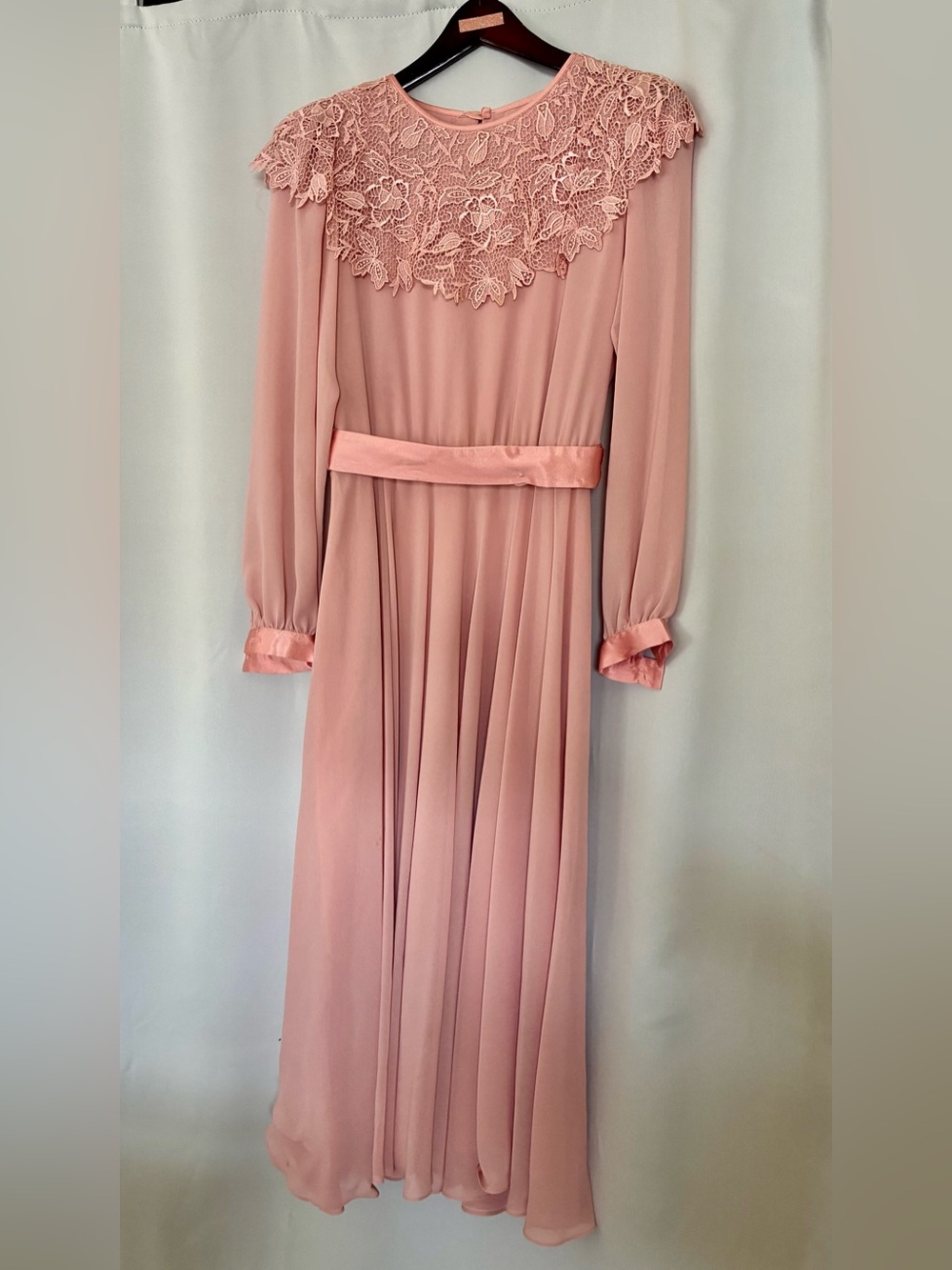 Ursula of Switzerland Long Sleeve Lace Yoke Dress - Pink